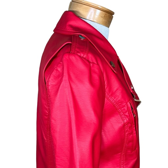 V Cristina Faux Red Leather Moto Jacket With Gold Colored Hardware Small… - Picture 8 of 15